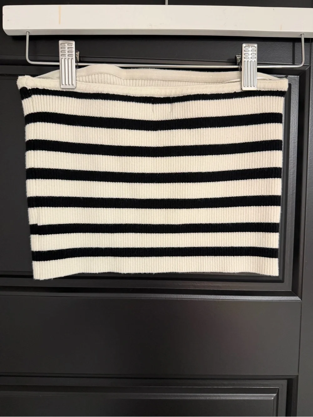 Edikted Black & Cream Striped Ribbed Tube Top Size M